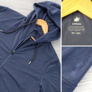 Woolly MerinoAire Men's L Blue Hoodie Merino Wool Lightweight Mid-Layer Full Zip